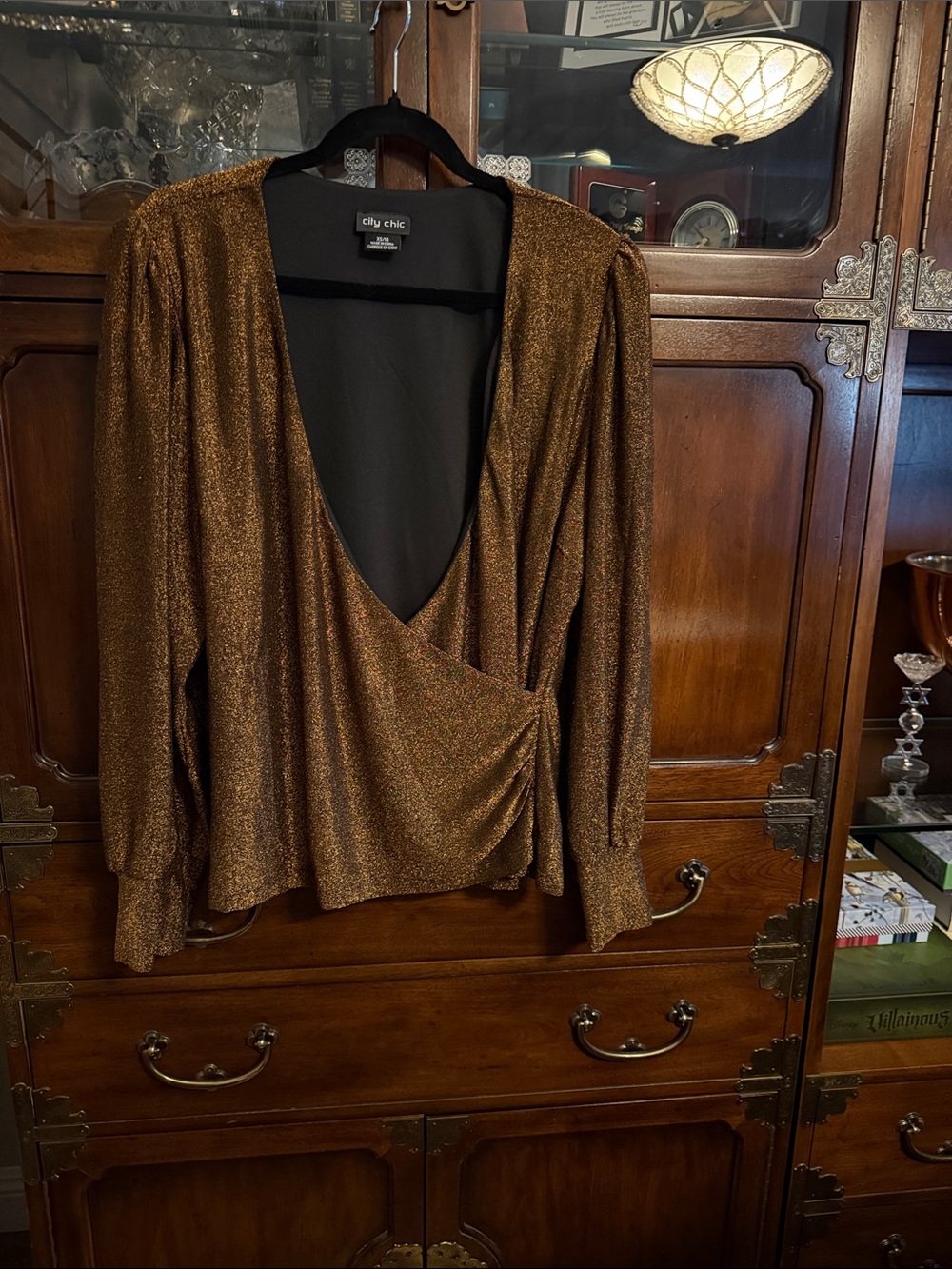 City Chic Bronze Shimmer Wrap-Style Blouse